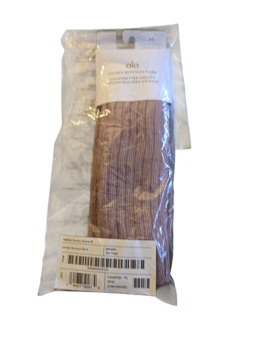 NWT ALO Yoga Unisex Ribbed Scrunch Socks in Smoky Quartz Rose Medium